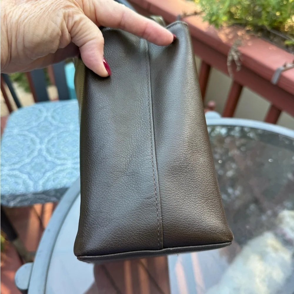 Burberry Brown Leather Tote Bag with Burberry Scarf and perfume.